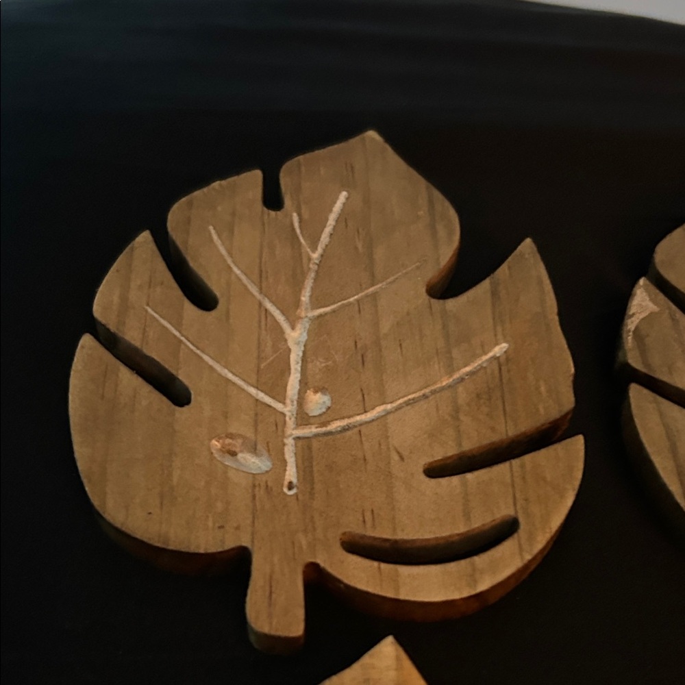 Wooden Leaf Coasters Set Koa wood. Hand carved in Hawaii - Picture 5 of 9